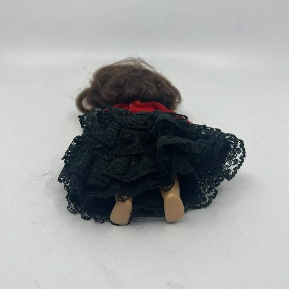 Vintage Spanish Dancer Girl Doll Light Brown Hair Red Black Lace‎ Ruffle Dress